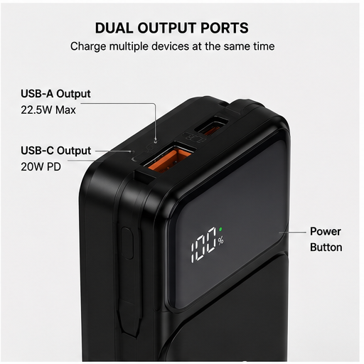 UC Urban Case PB-08 Foldable Plug-in Power Bank 10000mAh | 22.5W Fast Charging | Built-in AC Plug | USB-C & Lightning Cable | PD 20W