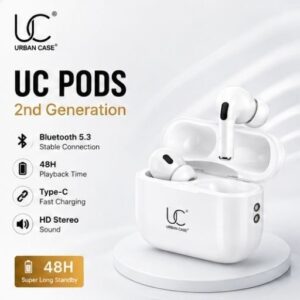 UC Urban Case UC Pods 2nd Generation TWS Earbuds | Bluetooth 5.3 | Type-C Fast Charging | 48 Hours Playback | ENC Stereo Sound | Touch Control | White