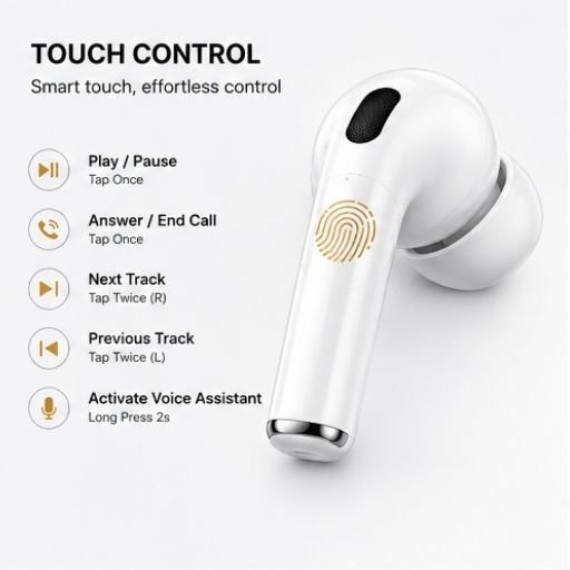 UC Urban Case UC Pods 2nd Generation TWS Earbuds | Bluetooth 5.3 | Type-C Fast Charging | 48 Hours Playback | ENC Stereo Sound | Touch Control | White