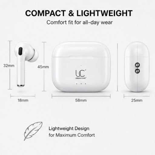 UC Urban Case UC Pods 2nd Generation TWS Earbuds | Bluetooth 5.3 | Type-C Fast Charging | 48 Hours Playback | ENC Stereo Sound | Touch Control | White