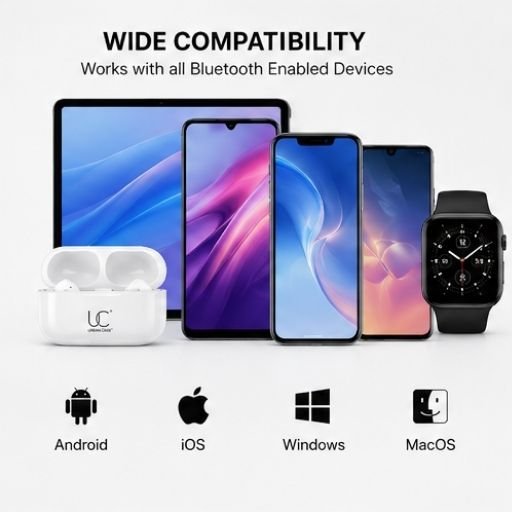 UC Urban Case UC Pods 2nd Generation TWS Earbuds | Bluetooth 5.3 | Type-C Fast Charging | 48 Hours Playback | ENC Stereo Sound | Touch Control | White