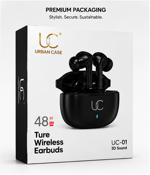 UC Urban Case UC-01 True Wireless Earbuds | Bluetooth 5.3 | 48 Hours Playback | 3D Stereo Sound | HD Calling | Smart Touch Control | Black