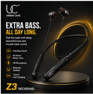 UC Urban Case Z3 Wireless Bluetooth Neckband | Bluetooth 5.4 | 60H Music Playback | 70H Talk Time | USB Type-C Fast Charging | Magnetic Earphones | Black