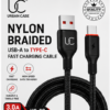 UC Urban Case UC-08 Nylon Braided USB-A to USB Type-C Fast Charging Cable | High-Speed Data Sync | Durable Braided Charging Cable | Black