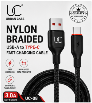 grid-piece-1-1-11.png UC Urban Case UC-08 Nylon Braided USB-A to USB Type-C Fast Charging Cable | High-Speed Data Sync | Durable Braided Charging Cable | Black
