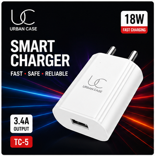 UC Urban Case TC-5 18W Smart Charger | 3.4A Fast Charging USB Wall Adapter | USB-A Power Adapter | White
