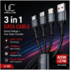UC Urban Case C-55 3-in-1 Fast Charging Data Cable | USB-A to USB Type-C, Lightning & Micro USB | 65W + 27W Fast Charging | Nylon Braided | Black
