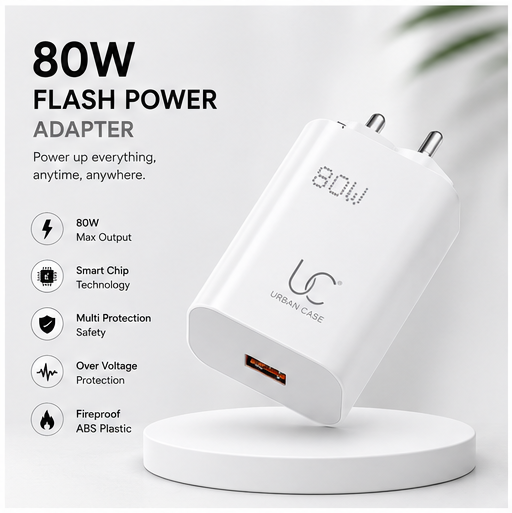 UC Urban Case 80W Flash Power Adapter | USB-A Fast Charger | SuperVOOC, Flash Charge & QC Support | Compact Fast Charging Wall Adapter | White