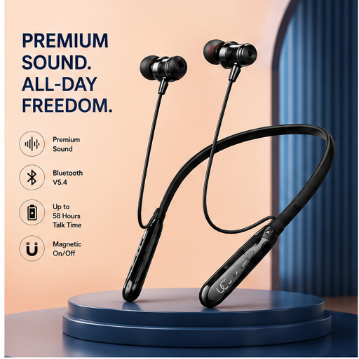 grid-piece-1-1-6.png UC Urban Case UBT-12 Wireless Bluetooth Neckband Earphones | 100H Playback | Bluetooth 5.4 | USB Type-C Fast Charging | Magnetic Earbuds | Black