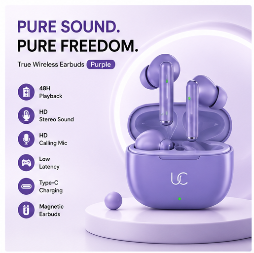 UC Urban Case Purple True Wireless Earbuds | Bluetooth 5.3 | 48H Battery Backup | HD Stereo Sound | Smart Touch Control | TWS Earbuds | Purple
