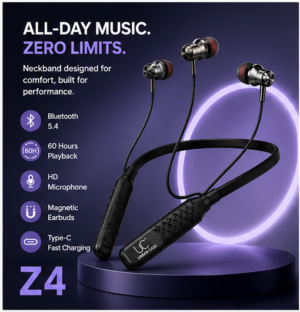 UC Urban Case Z4 Wireless Bluetooth Neckband | Bluetooth 5.4 | 60H Music Playback | 70H Talk Time | USB Type-C Fast Charging | Magnetic Earphones | Black