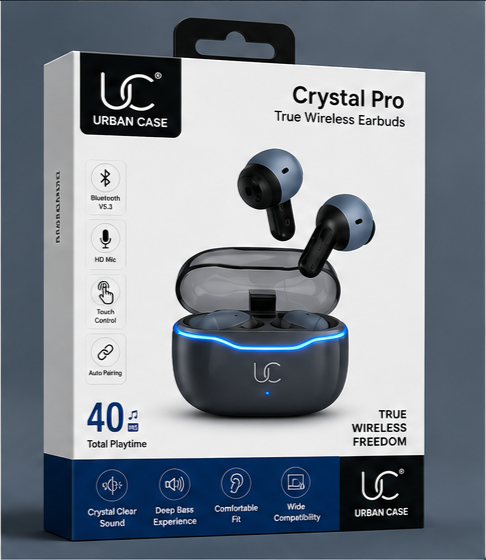 UC Urban Case Crystal Pro True Wireless Earbuds | Bluetooth 5.3 | 40H Battery Backup | HD Stereo Sound | Smart Touch Control | Crystal Grey