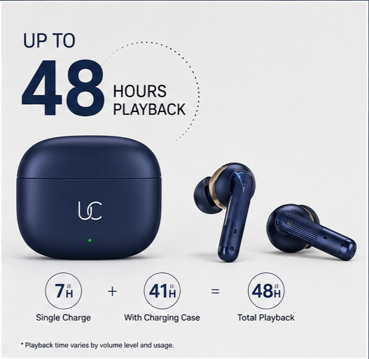 UC Urban Case Sky True Wireless Earbuds | Bluetooth 5.3 | 48H Battery Backup | HD Stereo Sound | Smart Touch Control | FREE Silicone Protective Case | Sky Blue