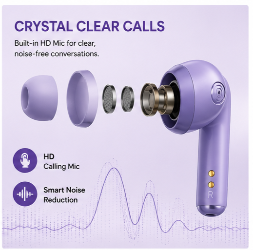 UC Urban Case Purple True Wireless Earbuds | Bluetooth 5.3 | 48H Battery Backup | HD Stereo Sound | Smart Touch Control | TWS Earbuds | Purple