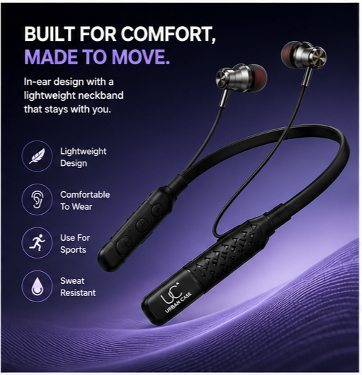 UC Urban Case Z4 Wireless Bluetooth Neckband | Bluetooth 5.4 | 60H Music Playback | 70H Talk Time | USB Type-C Fast Charging | Magnetic Earphones | Black