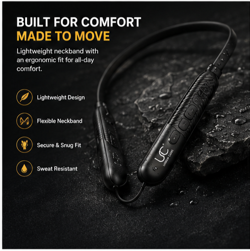 UC Urban Case Z3 Wireless Bluetooth Neckband | Bluetooth 5.4 | 60H Music Playback | 70H Talk Time | USB Type-C Fast Charging | Magnetic Earphones | Black