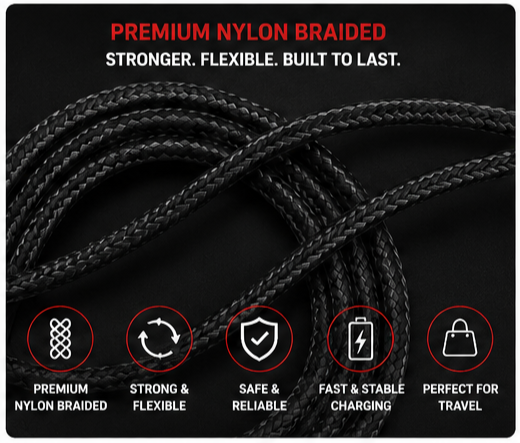 UC Urban Case UC-08 Nylon Braided USB-A to USB Type-C Fast Charging Cable | High-Speed Data Sync | Durable Braided Charging Cable | Black