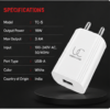 UC Urban Case TC-5 18W Smart Charger | 3.4A Fast Charging USB Wall Adapter | USB-A Power Adapter | White