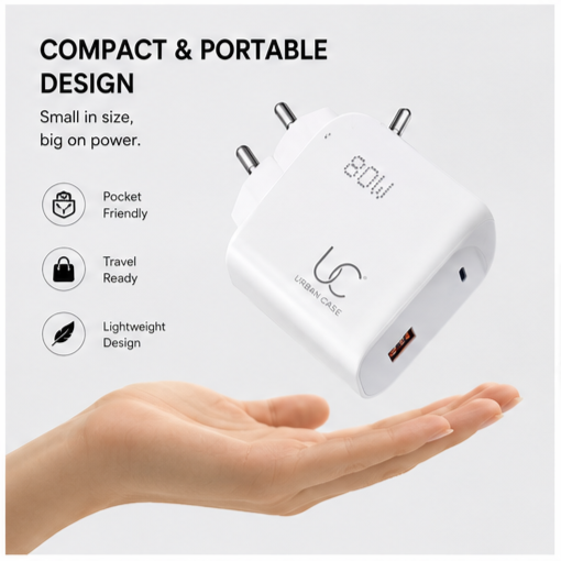 UC Urban Case 80W Flash Power Adapter | USB-A Fast Charger | SuperVOOC, Flash Charge & QC Support | Compact Fast Charging Wall Adapter | White