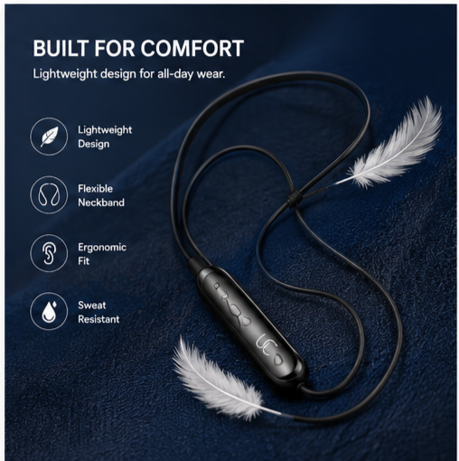 grid-piece-2-2-6.png UC Urban Case UBT-12 Wireless Bluetooth Neckband Earphones | 100H Playback | Bluetooth 5.4 | USB Type-C Fast Charging | Magnetic Earbuds | Black