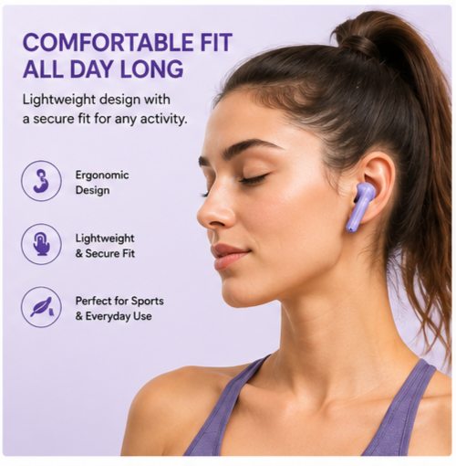 UC Urban Case Purple True Wireless Earbuds | Bluetooth 5.3 | 48H Battery Backup | HD Stereo Sound | Smart Touch Control | TWS Earbuds | Purple
