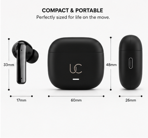 UC Urban Case TITAN True Wireless Earbuds | Bluetooth 5.3 | 48 Hours Playback | 3D Stereo Sound | Type-C Fast Charging | Touch Control
