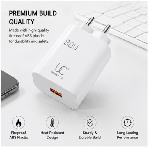 UC Urban Case 80W Flash Power Adapter | USB-A Fast Charger | SuperVOOC, Flash Charge & QC Support | Compact Fast Charging Wall Adapter | White