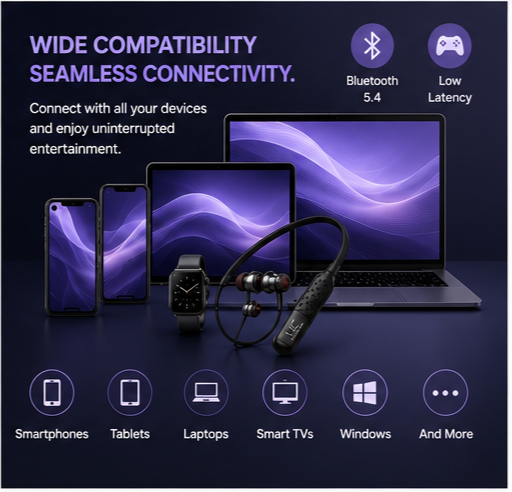 UC Urban Case Z4 Wireless Bluetooth Neckband | Bluetooth 5.4 | 60H Music Playback | 70H Talk Time | USB Type-C Fast Charging | Magnetic Earphones | Black