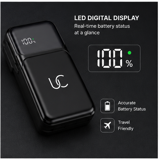 UC Urban Case PB-08 Foldable Plug-in Power Bank 10000mAh | 22.5W Fast Charging | Built-in AC Plug | USB-C & Lightning Cable | PD 20W